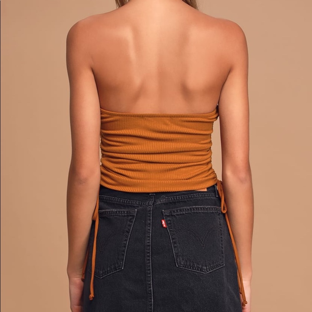Show it Off Rust Orange Ribbed Ruched Tube Top - Picture 4 of 5